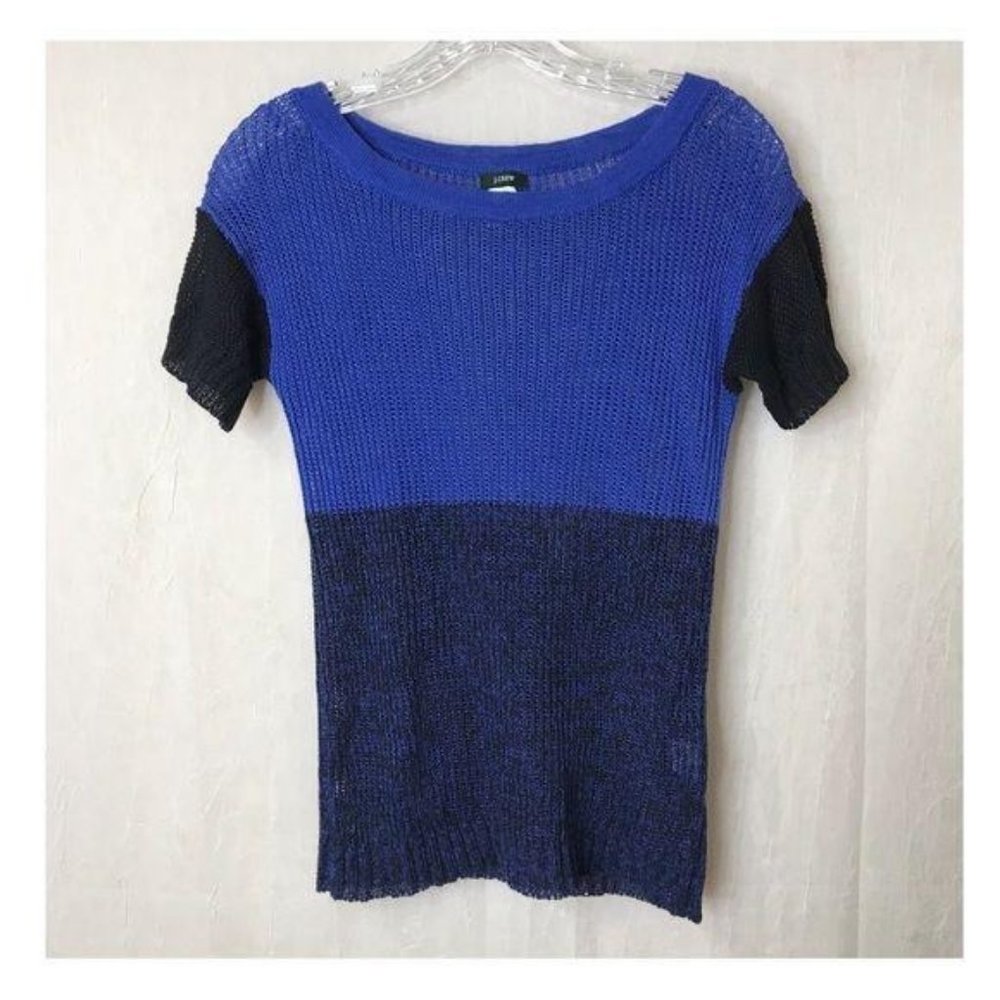 J Crew XXS Blue Color Blocked Linen Knit Top